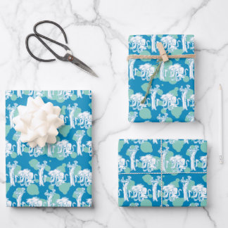 Weasel & Baboon Blue Character Pattern Wrapping Paper Sheet