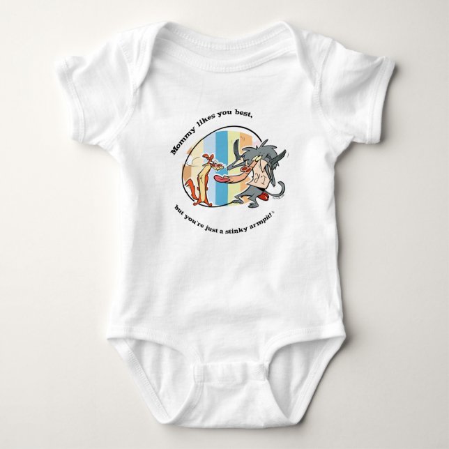 Weasel & Baboon "Mummy Likes You Best" Baby Bodysuit (Front)