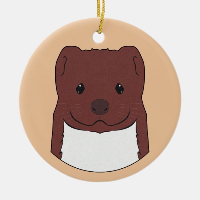 Weasel Face Ceramic Tree Decoration (Front)