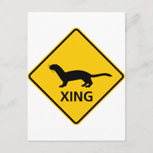 Weasel / Ferret Crossing Highway Sign Postcard