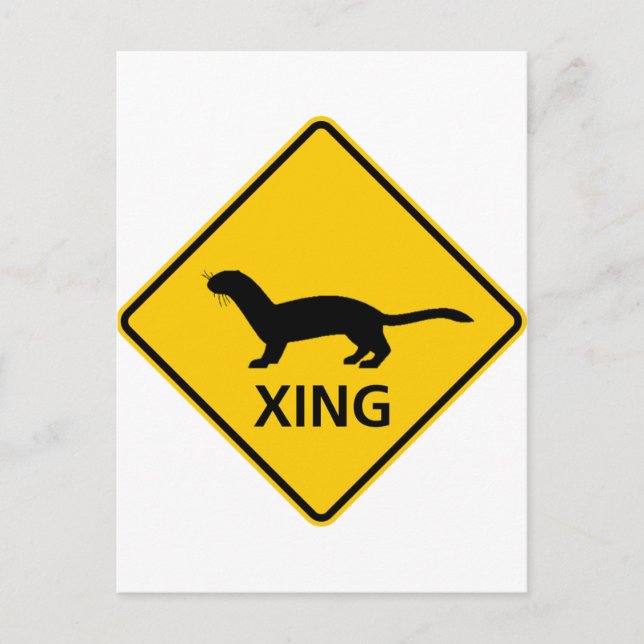Weasel / Ferret Crossing Highway Sign Postcard (Front)