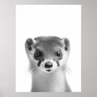 Weasel Woodland Modern Portrait black white