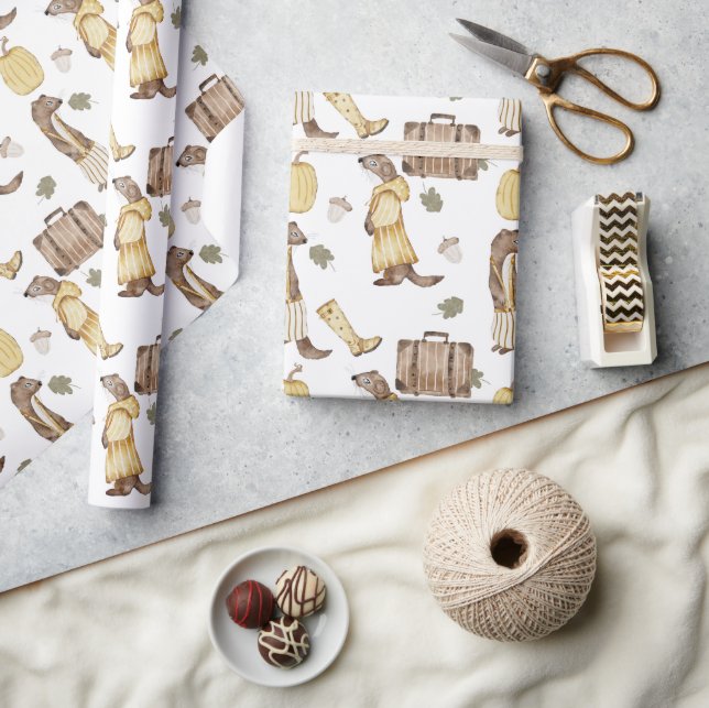 Weasel Yellow Striped Rainboot Luggage Pumpkin Wrapping Paper (Crafts)