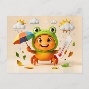 Weather Crab Measuring Climate With Rainbow Umbrel Postcard