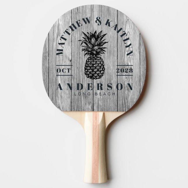 Weather Dark Grey Tropical Pineapple Wedding Crest Ping Pong Paddle (Back)