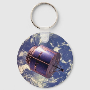 Weather satellite model in space key ring