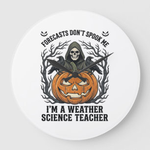 Weather Teacher Halloween Spooky Reaper Pumpkin De Large Clock