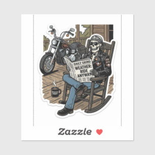 Weather To Ride Sticker — Funny Biker Skull Decal