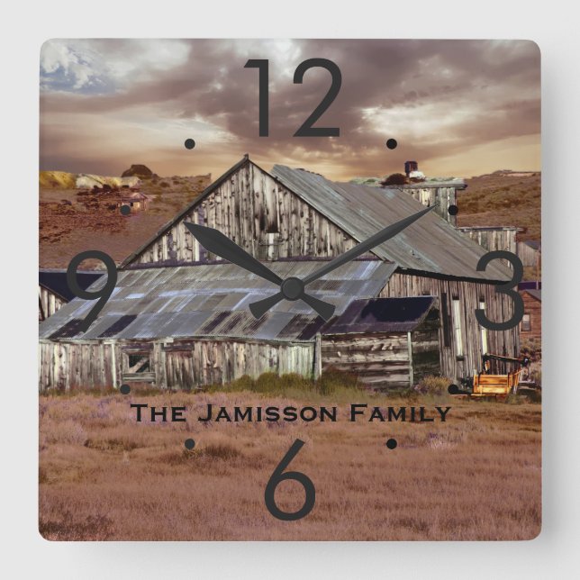 Weathered Barn w/ Storm Clouds Personalised Clock (Front)