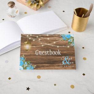 Weathered Barn Wood- Baby Blue Flower Guest Book