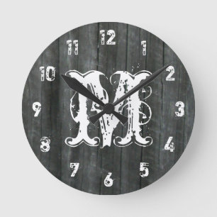 Weathered Barn Wood Inspired Monogram Clock