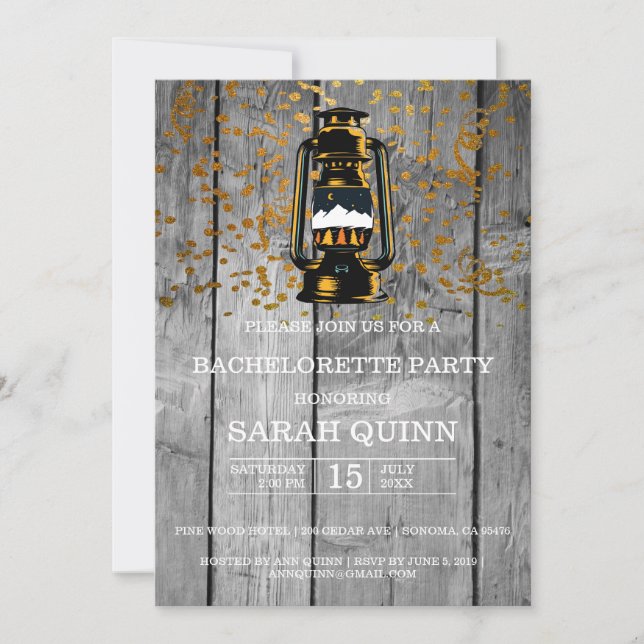 Weathered Barn Wood & Lantern Bachelorette Party Invitation (Front)
