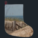 Weathered beach fence in the sand dune on Cape Cod Large Christmas Stocking<br><div class="desc">Beach fence and pretty blue ocean at Race Point beach,  Cape Cod</div>