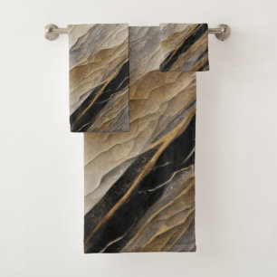 Weathered Black and Gold Stripe Bath Towel Set
