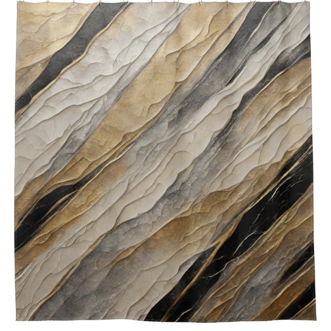 Weathered Black and Gold Stripe Shower Curtain (Front)