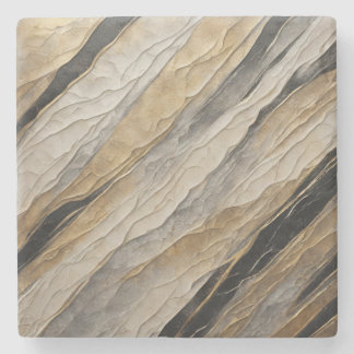 Weathered Black and Gold Stripe Stone Coaster