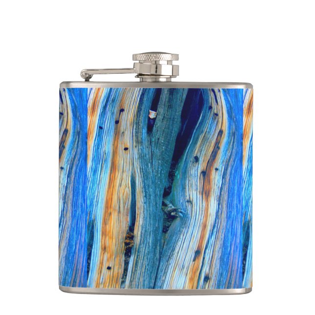 weathered blue barn boards hip flask (Front)
