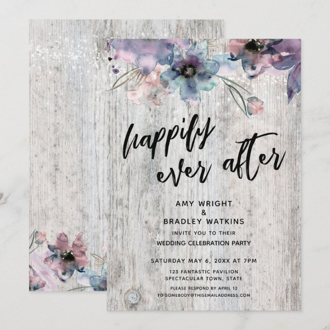 Weathered Boards Flowers Lights We Got Married Invitation (Front/Back)