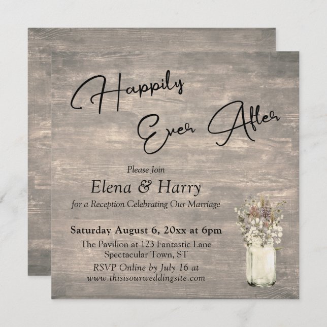 Weathered Boards Wildflowers Happily Ever After Invitation (Front/Back)