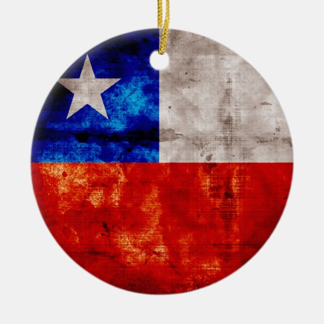 Weathered Chile Flag Ceramic Tree Decoration (Front)