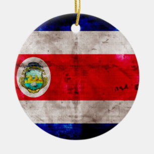 Weathered Costa Rica Flag Ceramic Tree Decoration