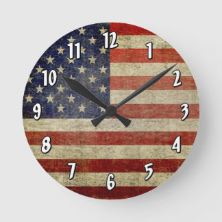 Weathered, distressed American Flag Round Clock