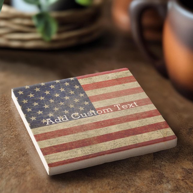 Weathered, distressed American Flag Stone Coaster (Stone Coaster)