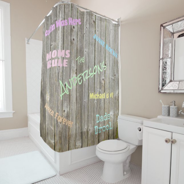 Weathered Fence Custom Graffiti Names Shower Curtain (In Situ)