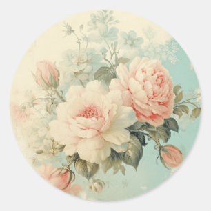 Weathered Glamour, Pink & Blue Shabby Chic Classic Round Sticker