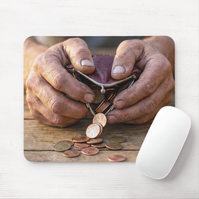 Weathered Hands with Pennies in Coin Purse Mouse Pad (With Mouse)