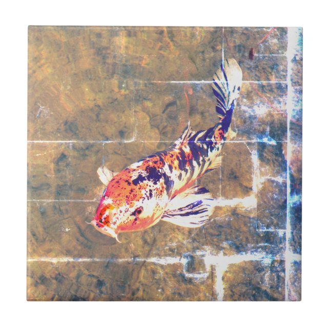 Weathered Japanese Koi Image Tile (Front)