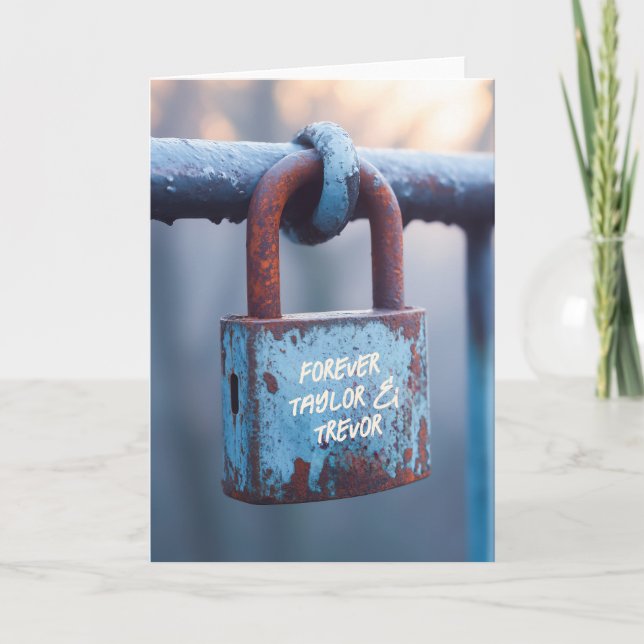 Weathered Love Padlock on Rusty Fence Invitation (Front)