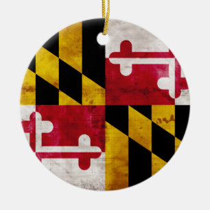 Weathered Maryland Flag Ceramic Tree Decoration