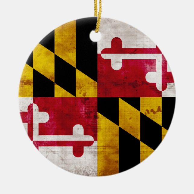 Weathered Maryland Flag Ceramic Tree Decoration (Front)