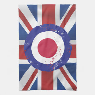 Weathered Mod Target on silk effect Union Jack Tea Towel