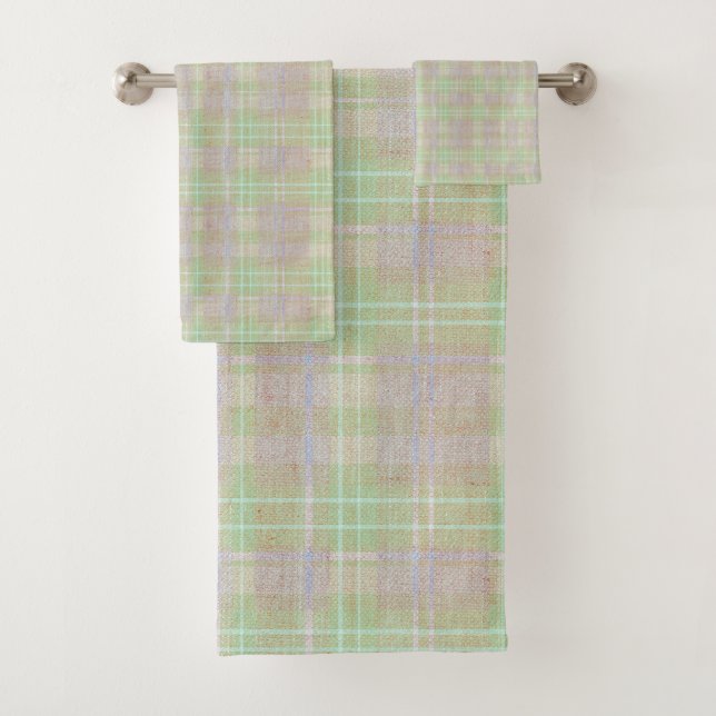 Weathered Neutral Sage Plaid Bath Towel Set (Insitu)