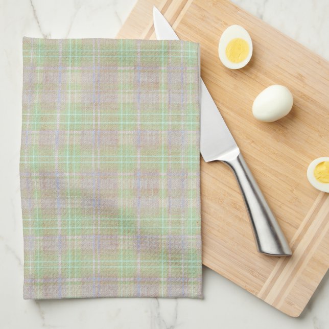 Weathered Neutral Sage Plaid Tea Towel (Quarter Fold)