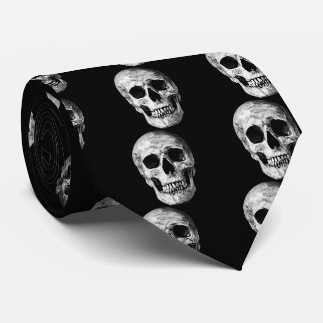 Weathered Old Skull - Black & White Tie (Rolled)