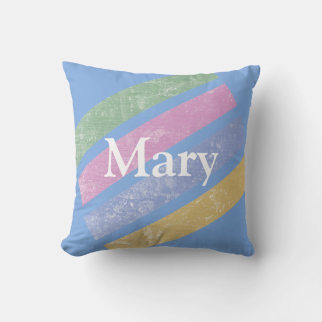 Weathered Pastel Stripes Monogram Pillow (Front)