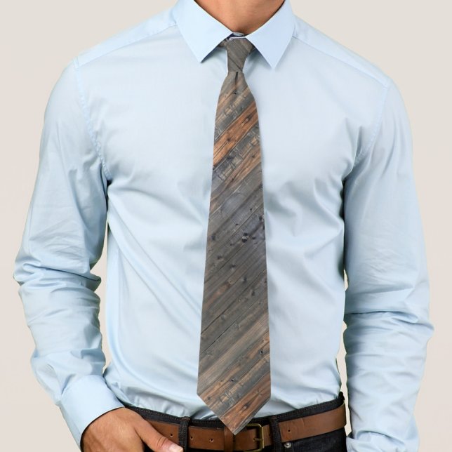 Weathered Redwood Fence Closeup Photo Image Print Tie (Creator Uploaded)