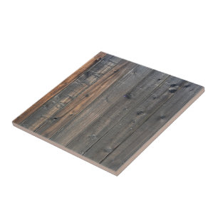 Weathered Redwood Fence Photo Image Print Tile