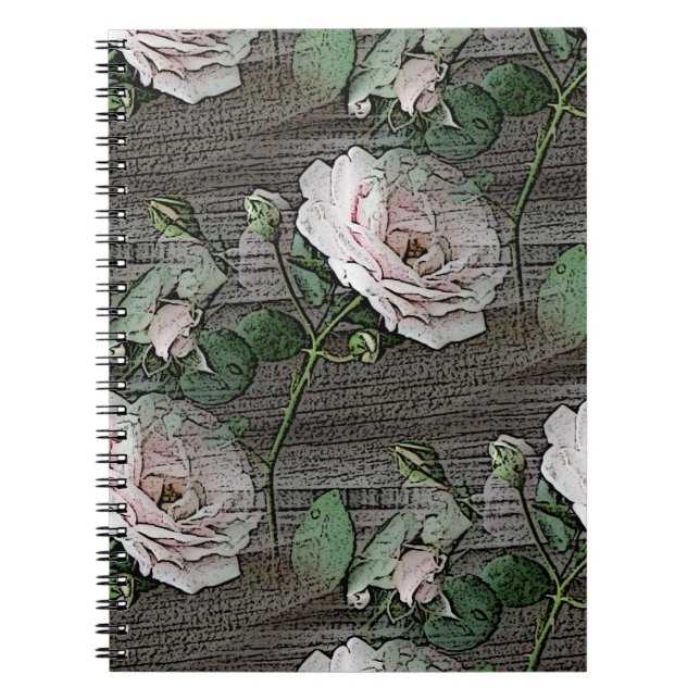 Weathered Roses on Wood Spiral Notebook (Front)