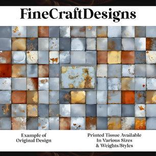Weathered Rust Patina Mosaic Tiles  H6 Decoupage  Tissue Paper