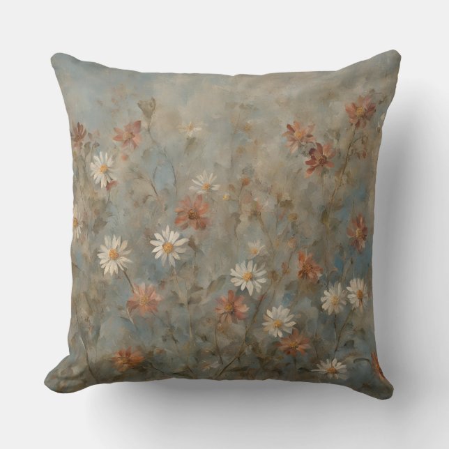 Weathered Rustic Daisy Wildflowers Cushion (Front)