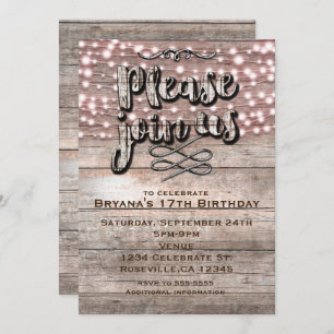 Weathered Rustic Wood & Lights Elegant Invitations