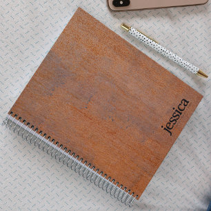 Weathered Rusty Steel Rounded Modern Typography Notebook