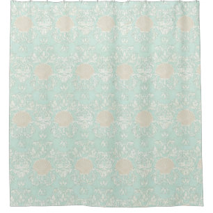 Weathered Scallop Shell Beach Damask Pattern Aqua Shower Curtain