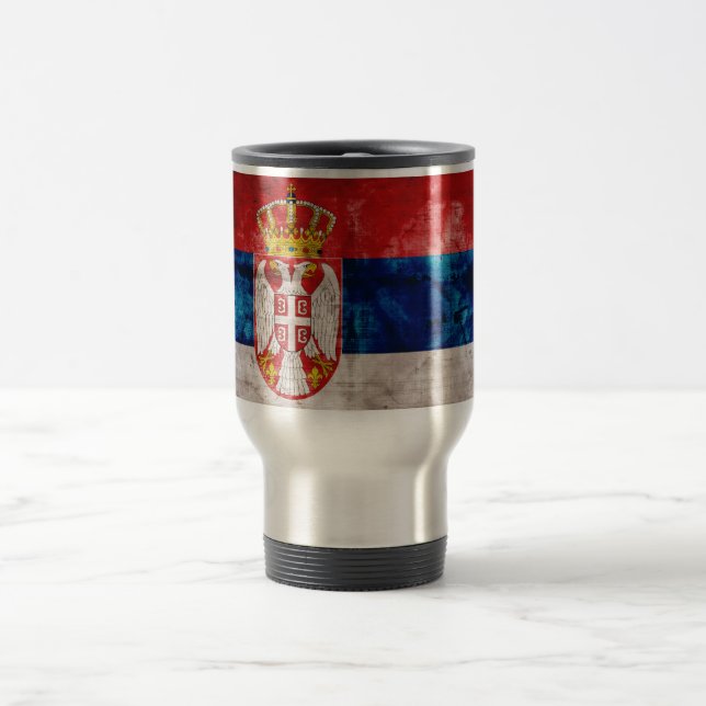 Weathered Serbia Flag Travel Mug (Center)