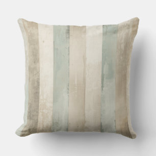 Weathered Soft Blue Tan Brown White Rustic Stripe Cushion