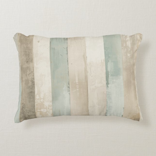 Weathered Soft Blue Tan Brown White Rustic Stripe Decorative Cushion (Front)